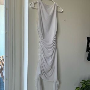 White Fox Ruched Drawstring Mini Dress